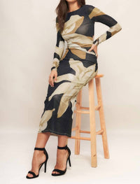 Flying Tomato - Printed Power Mesh Midi Dress