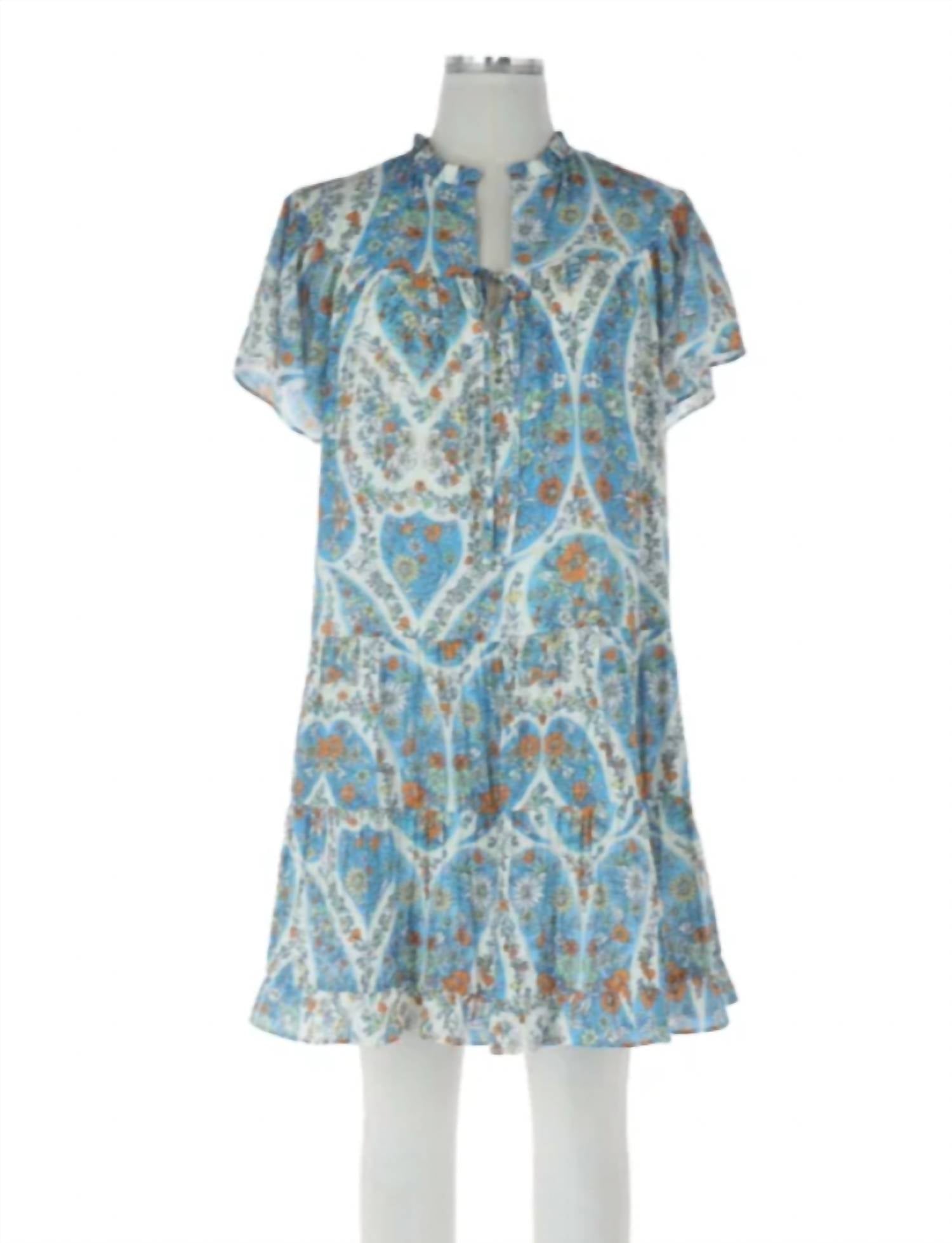 Current Air - Ruffled Neck Short Sleeve Mini Dress