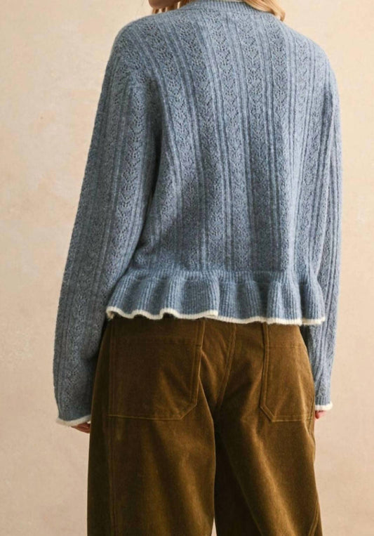 Miou Muse - Button Front Ruffled Detail Sweater Cardigan