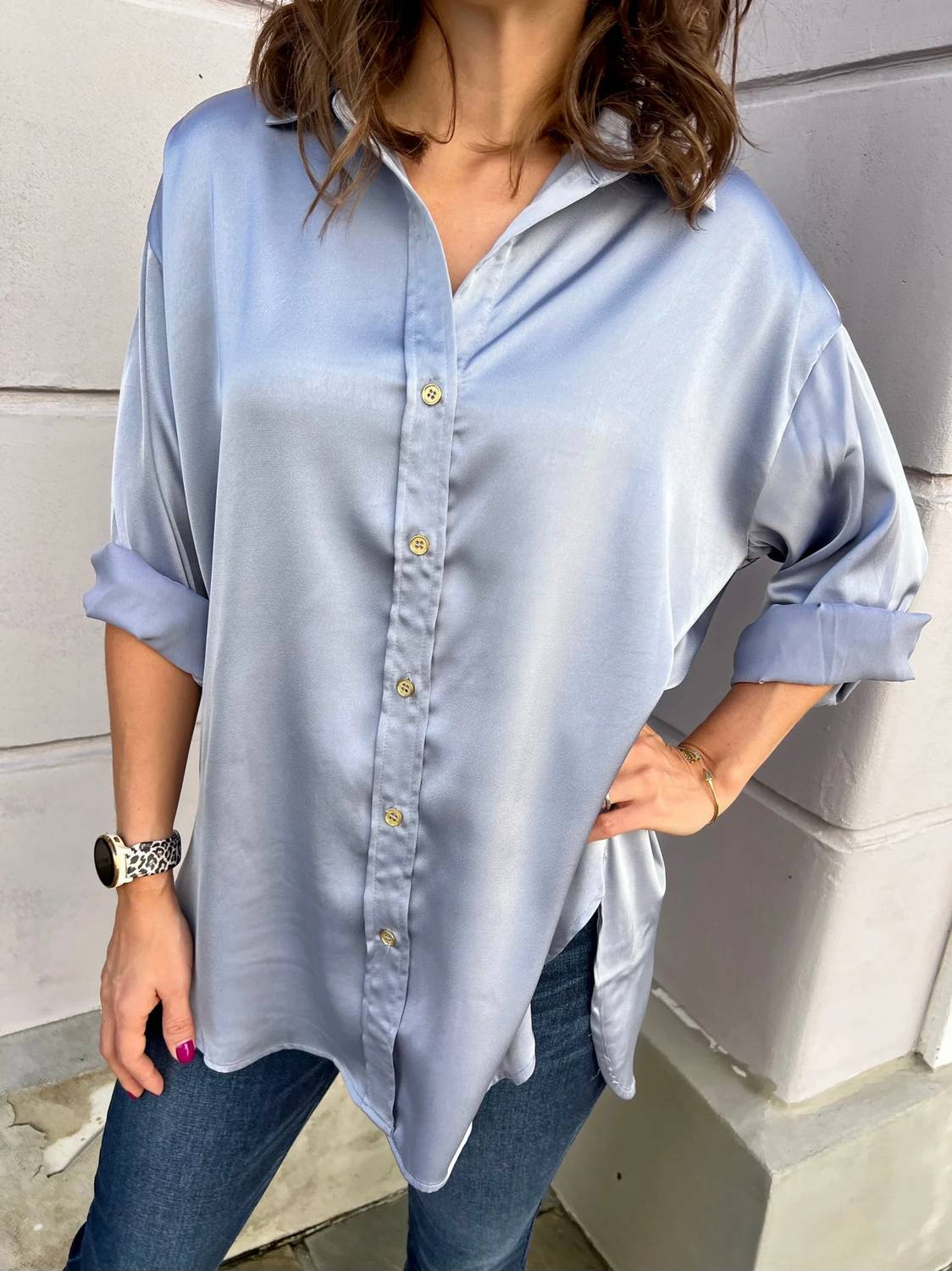 Entro - Satin Button Up Collared Top