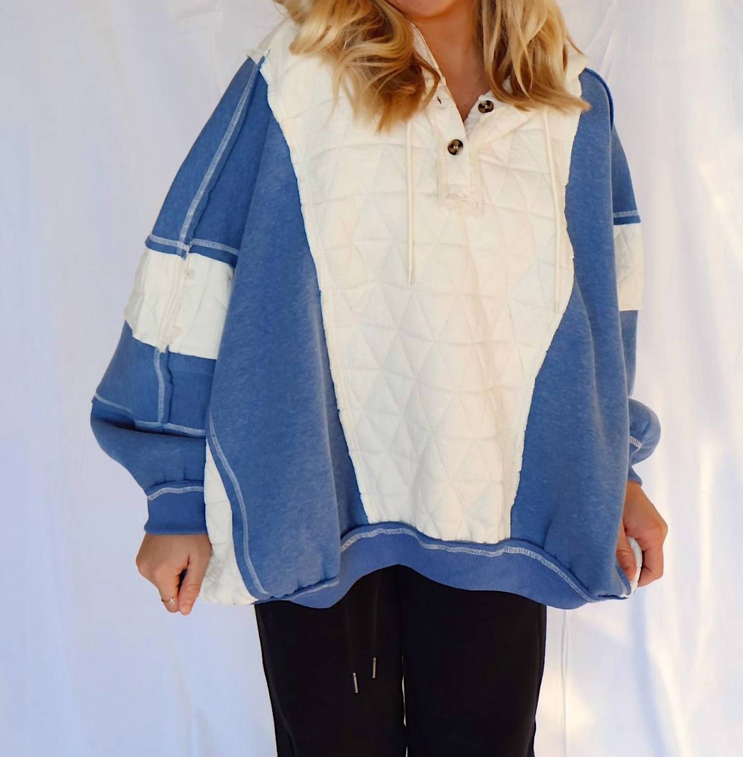 Bibi - Quilt And Fleece Hoodie Top