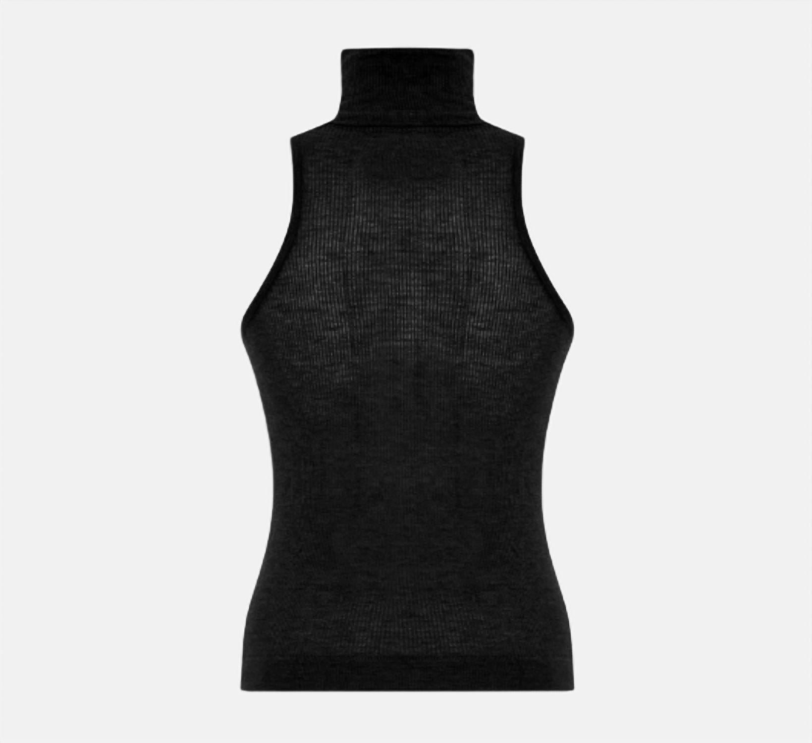 THEO the Label Women's Sheer Knit Sleeveless Top in black - women's tank top - detail view