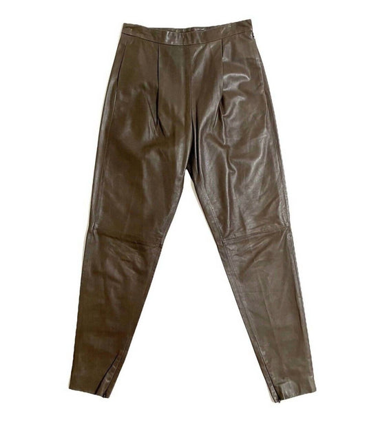 Longchamp - Women's Leather High Waist Pleated Pencil Pants