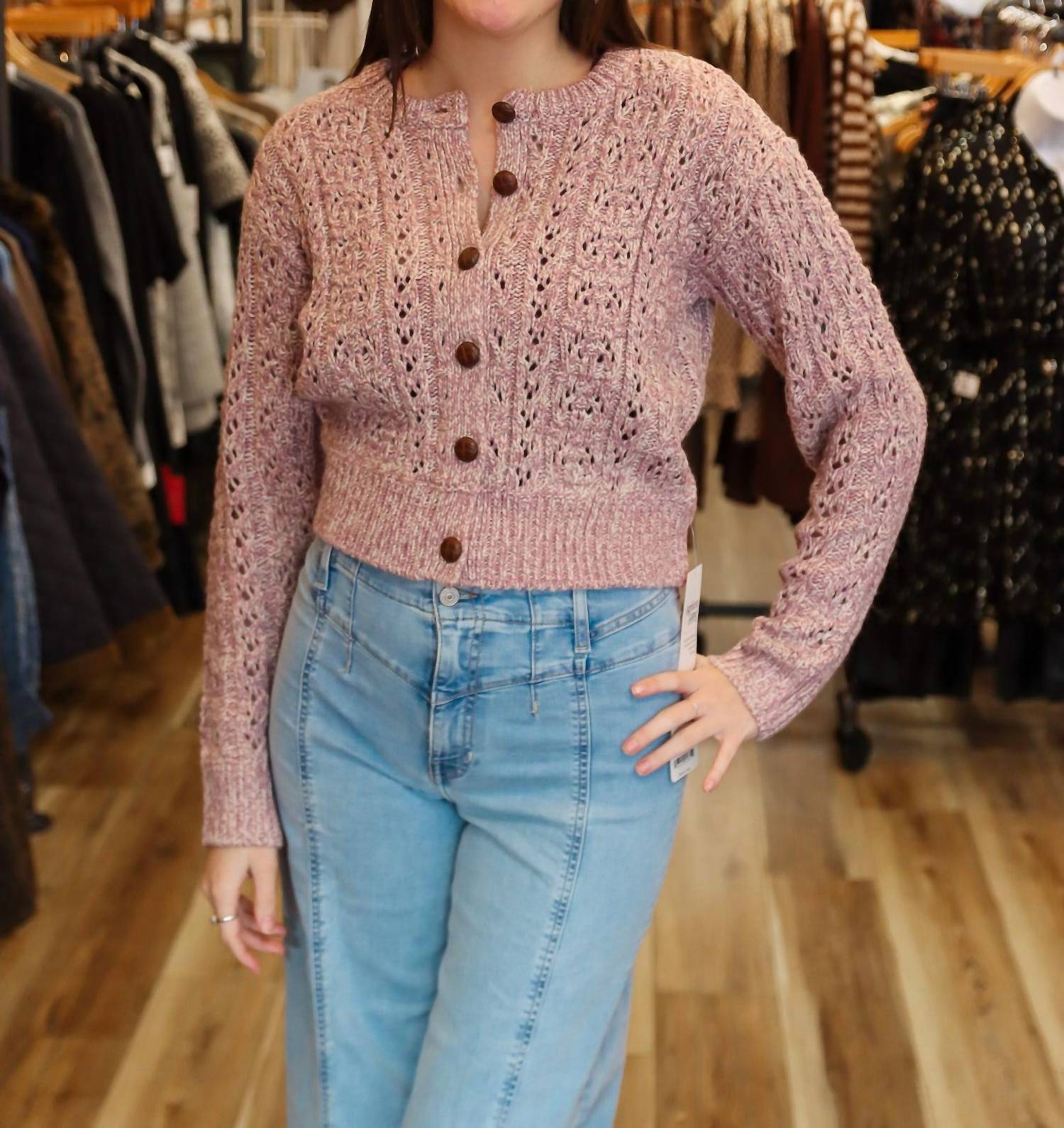 STEVE MADDEN Jordyn Long Sleeve Cardigan in pink multi - women's cardigan