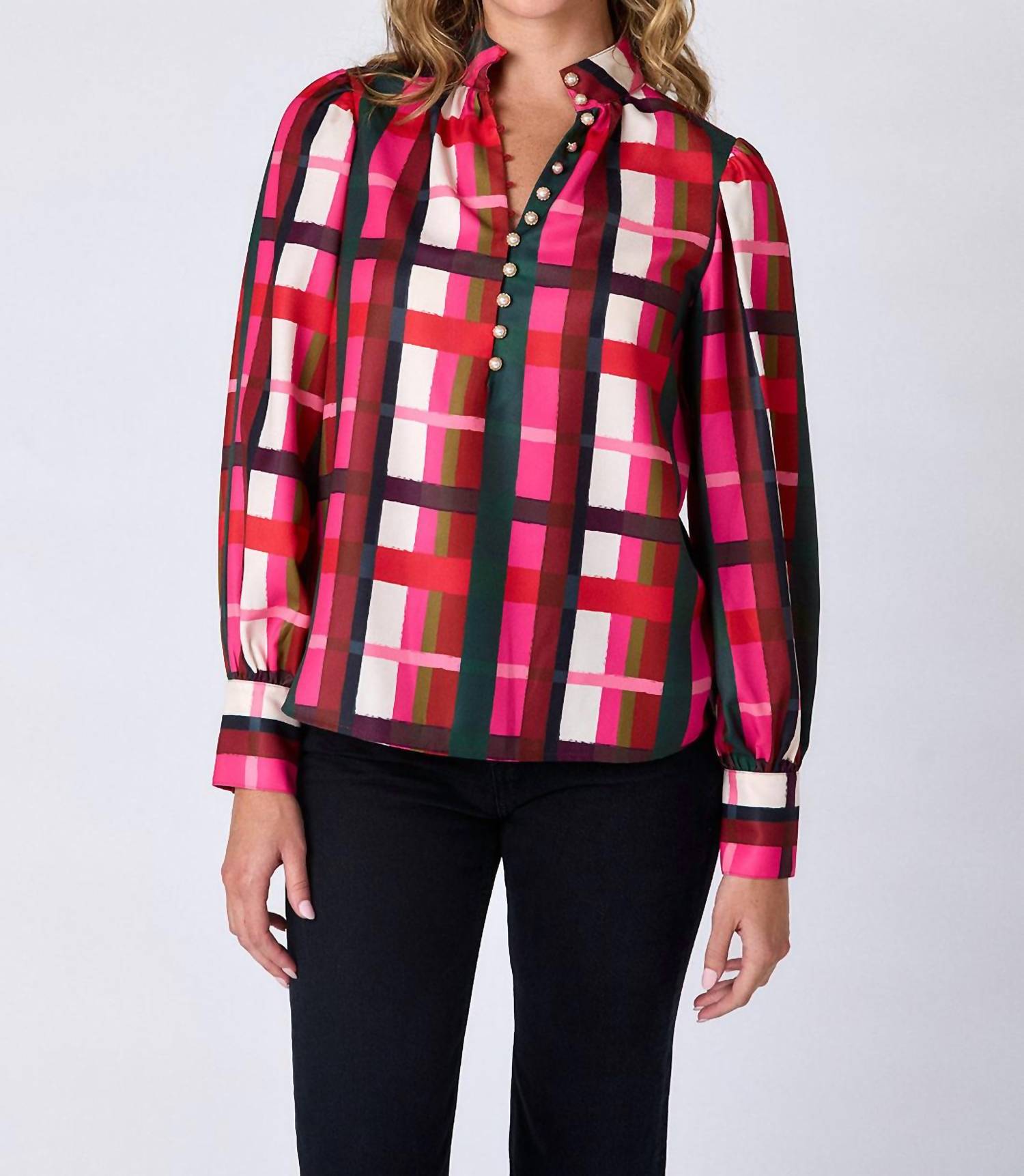Crosby by Mollie Burch Leland Blouse in holiday plaid - women's blouse