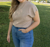 ee:some Cozy And Casual Short Sleeve Top in oatmeal - women's blouse