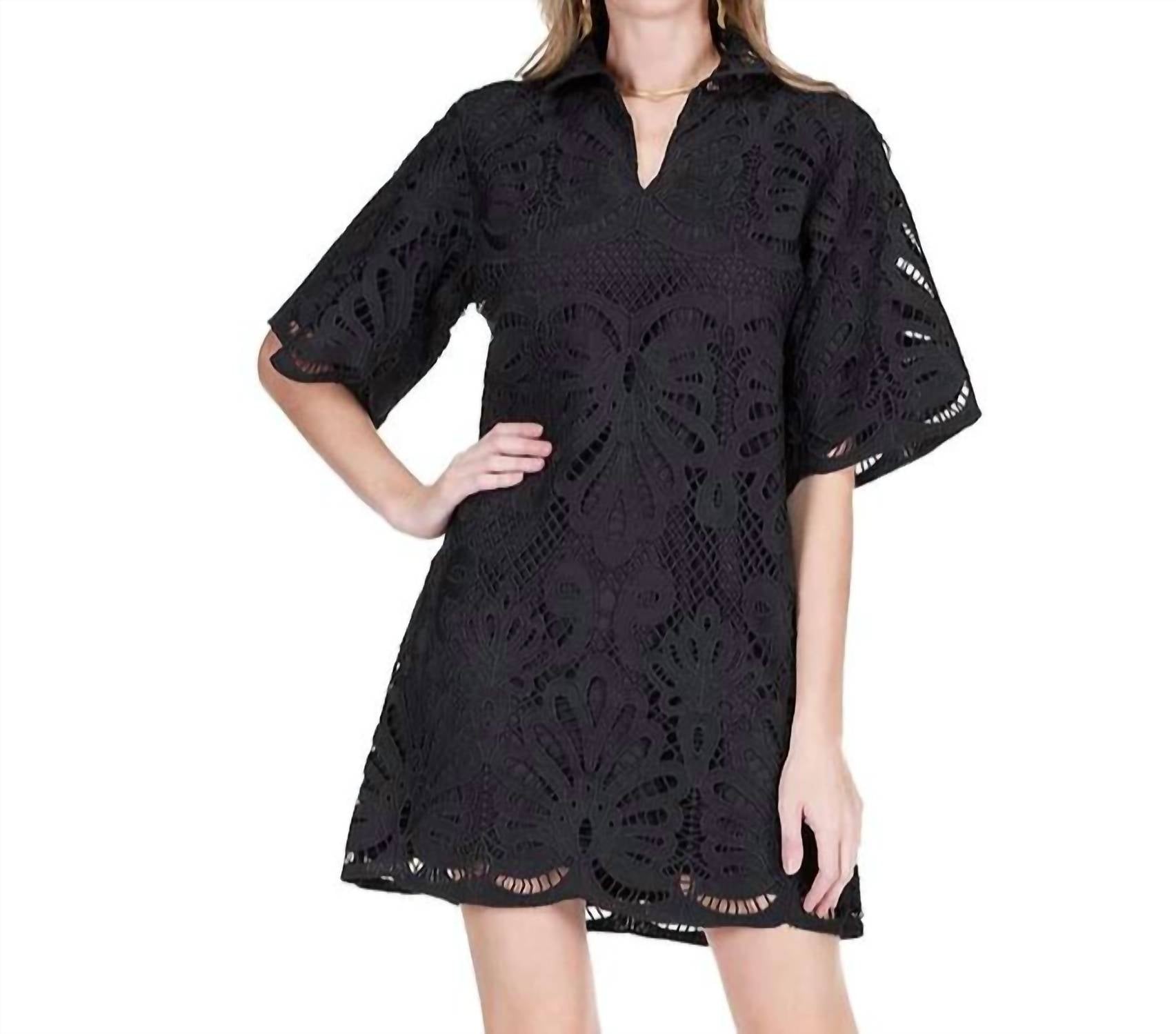 Jade - Lace High Neck Tunic Mini Dress