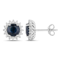 Diana M Jewels Women's Round Natural Blue Sapphire Stud Earrings (2.38 Ct) - Classic Plus in 14k white gold - women's jewelry - detail view