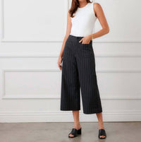 Karen Kane Stripe Cropped Wide-Leg Pants in black with off white - women's pants - view 4