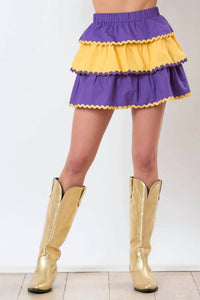 Peach Love Color Block Tiered Mini Skirt in purple yellow - women's skirt