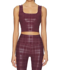BEYOND YOGA High Cropped Tank Top in plaid foil burgundy - women's tank top