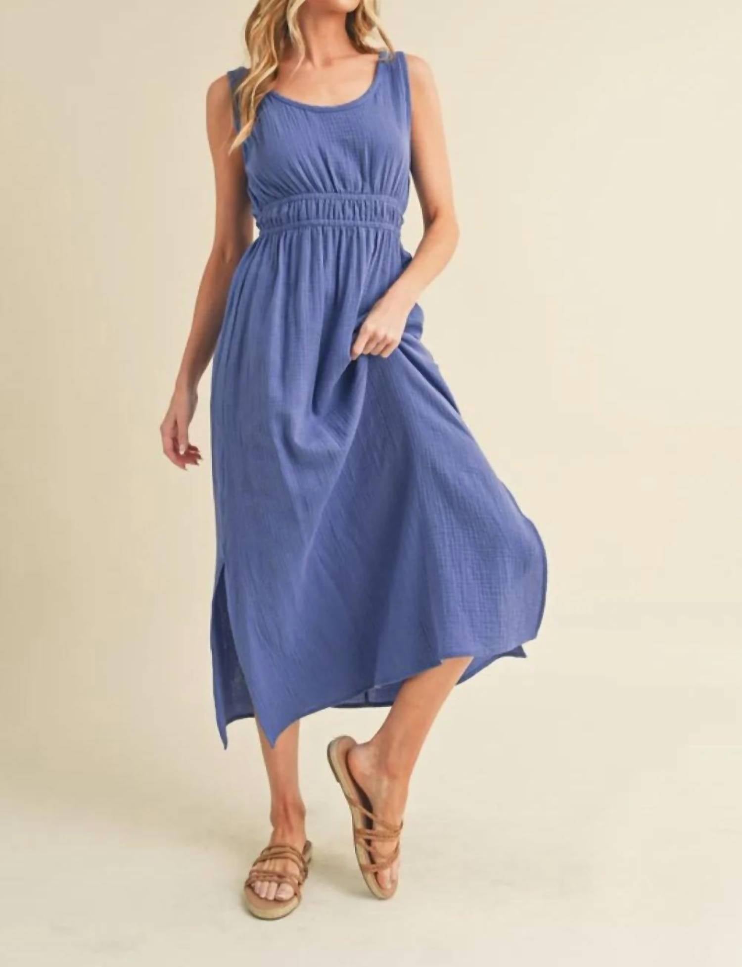 Aemi + Co - Gauze Slit Sleeveless Open Back Dress