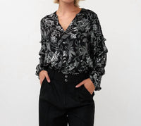 ESQUALO V-neck Blouse in festive flowers - women's blouse