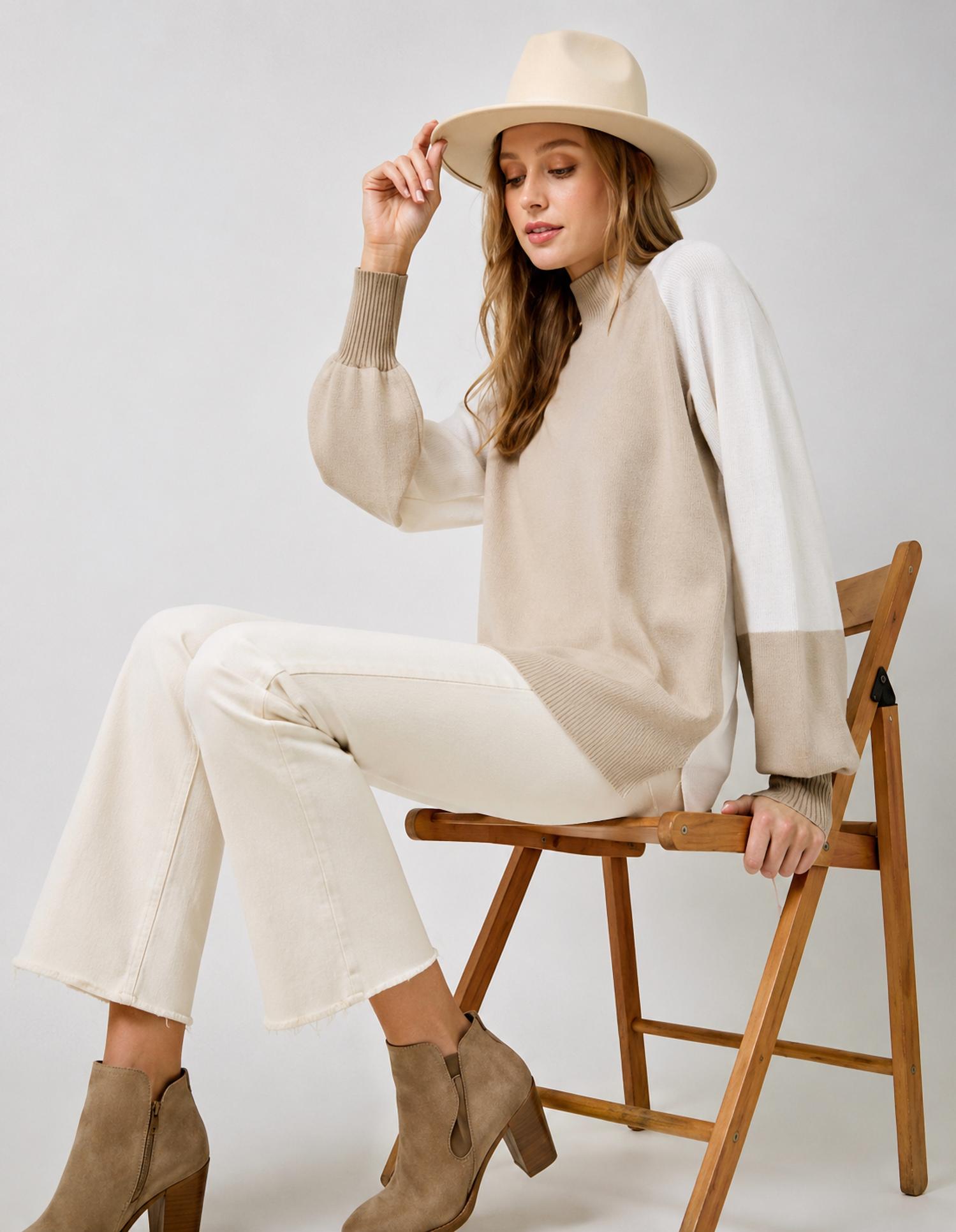 Mystree - Color Block Mock Neck Sweater