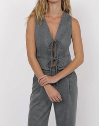 SAGE THE LABEL Day To Day Pinstripe Vest Top in grey - women's jacket - view 4