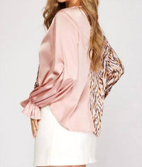 She + Sky - Split satin top