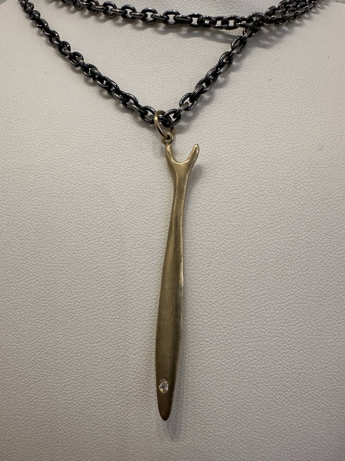 Lisa Ziff Designs - 10k Big Fish Necklace With Diamond And Rho Chain