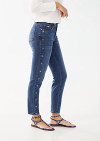 FDJ Olivia Embroidered Pastel Palm Trees Pencil Ankle Denim Jeans in medium wash - women's jeans - detail view