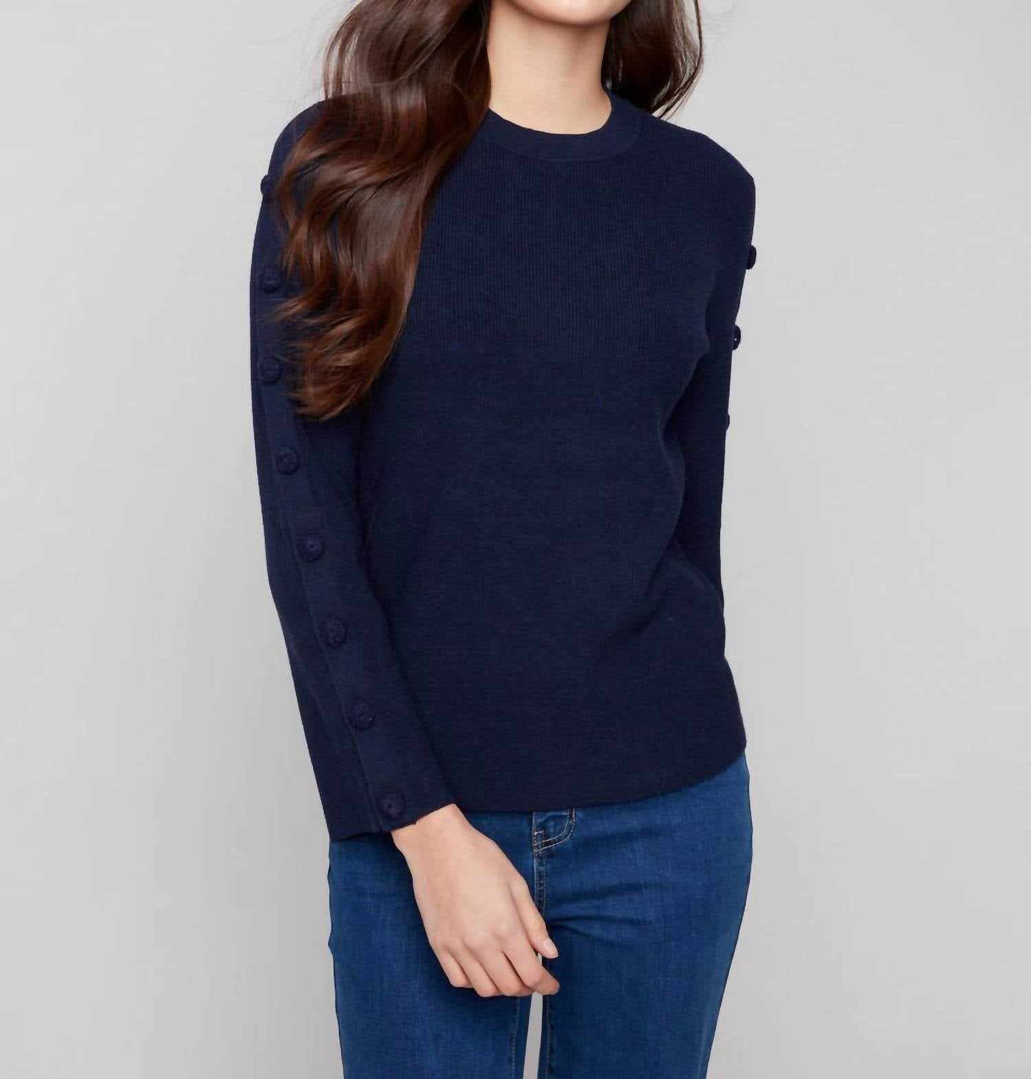 Charlie B - Ribbed Crew Neck Sweater With Buttons Details