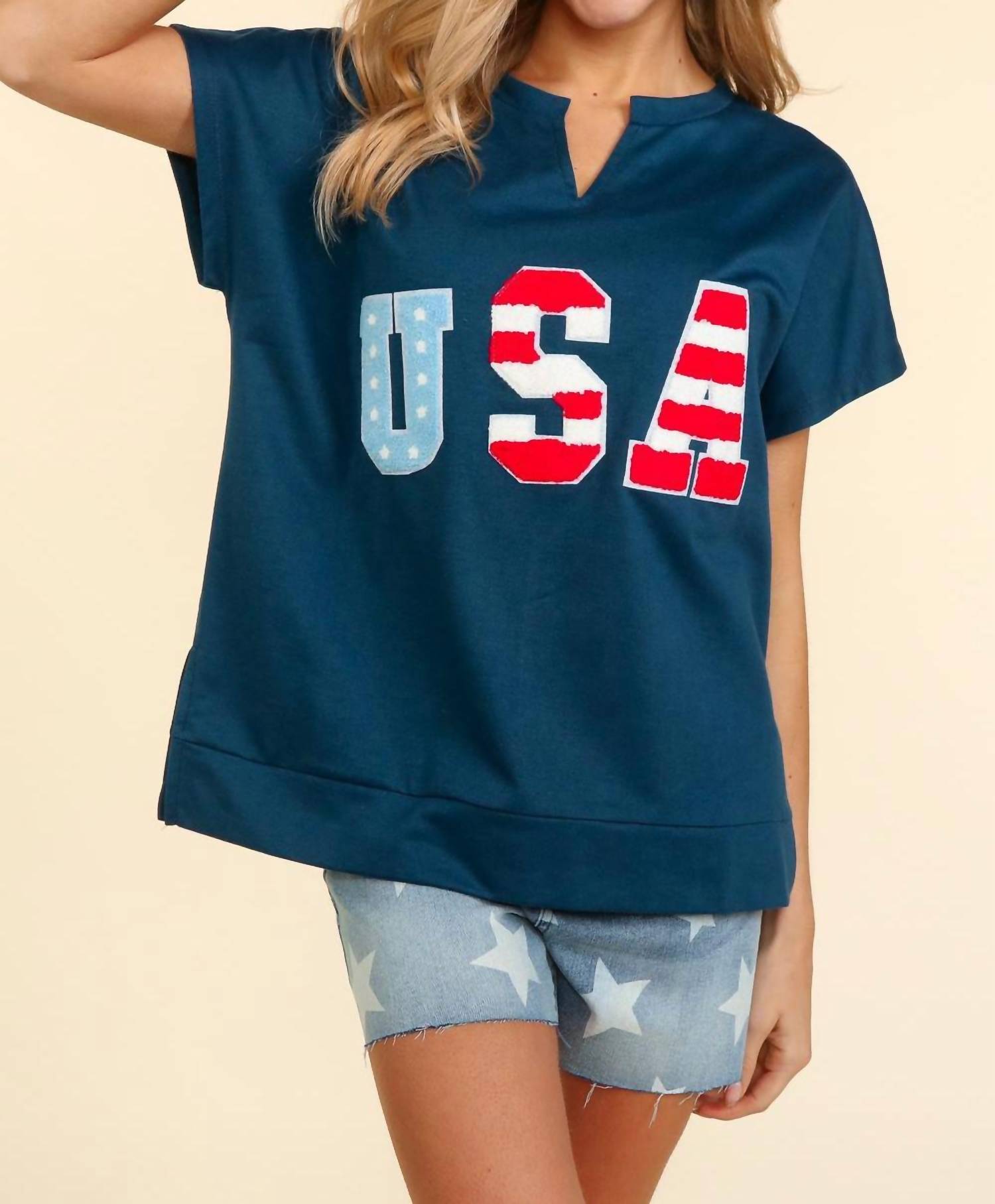 Haptics - Give Me Liberty Boxy Short Seeve V-neck Tee