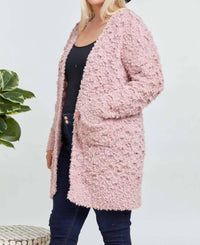 Davi & Dani - Fringe Long Sleeve Knit Loose Fit Cardigan - Plus
