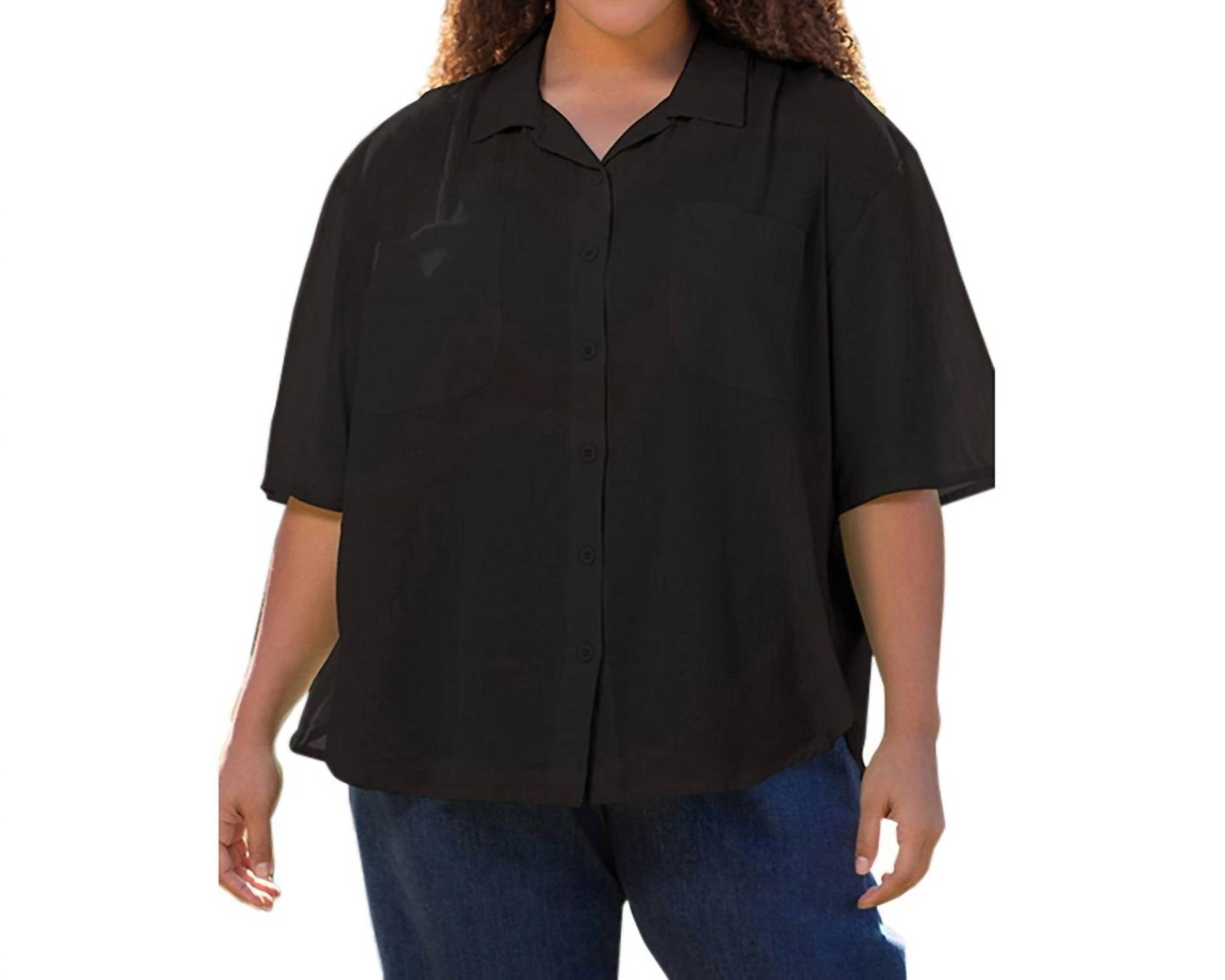 On The Plus Side - Cotton Short Sleeve Collar Shirt - Plus