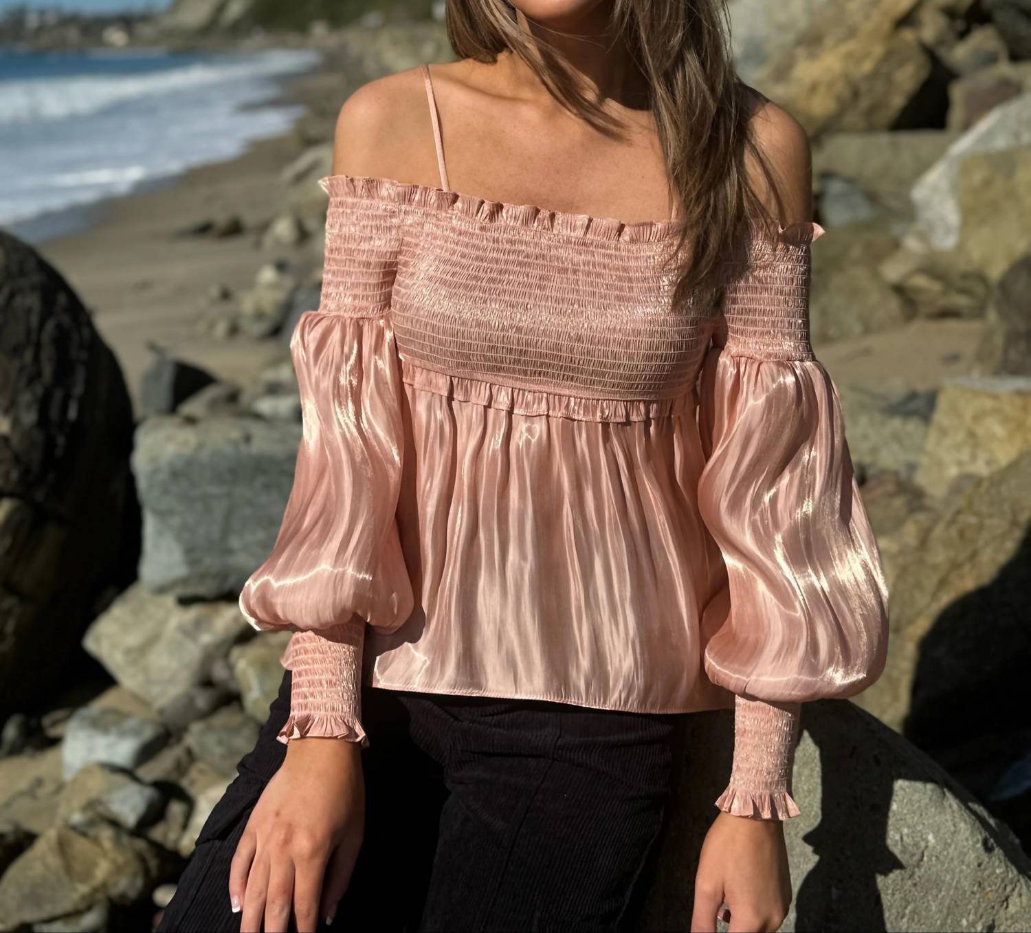 Alamia - Octavia Off Shoulder Peach Smocked Top