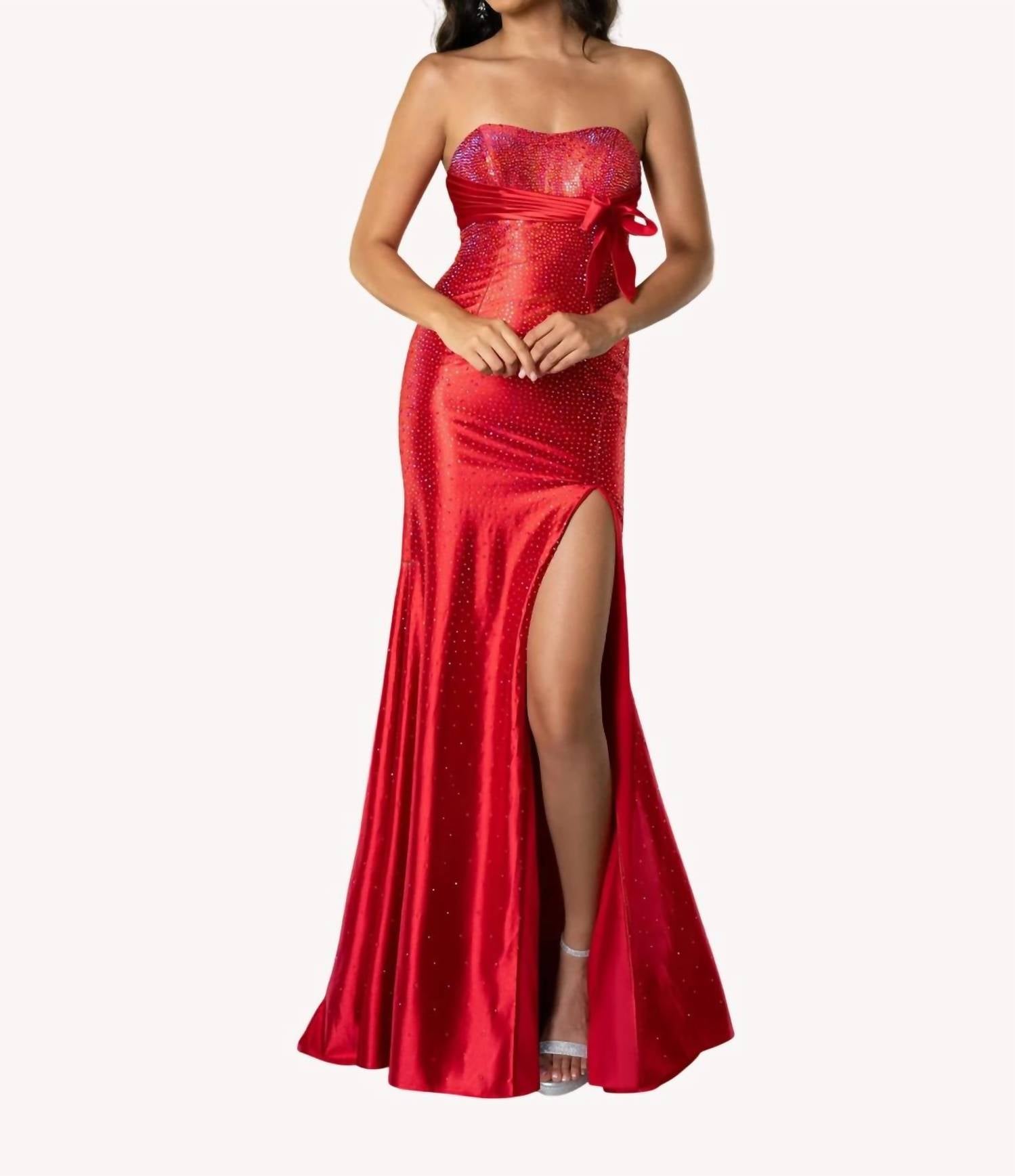 Rachel Allan Strapless Delicate Crystal Gown in red - women's dress