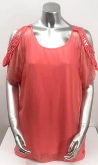 M Made In Italy - Women's Casey Crochet Split Short Sleeve Flowy Top