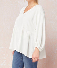 Entro - Textured Long Sleeve Babydoll Top - Plus