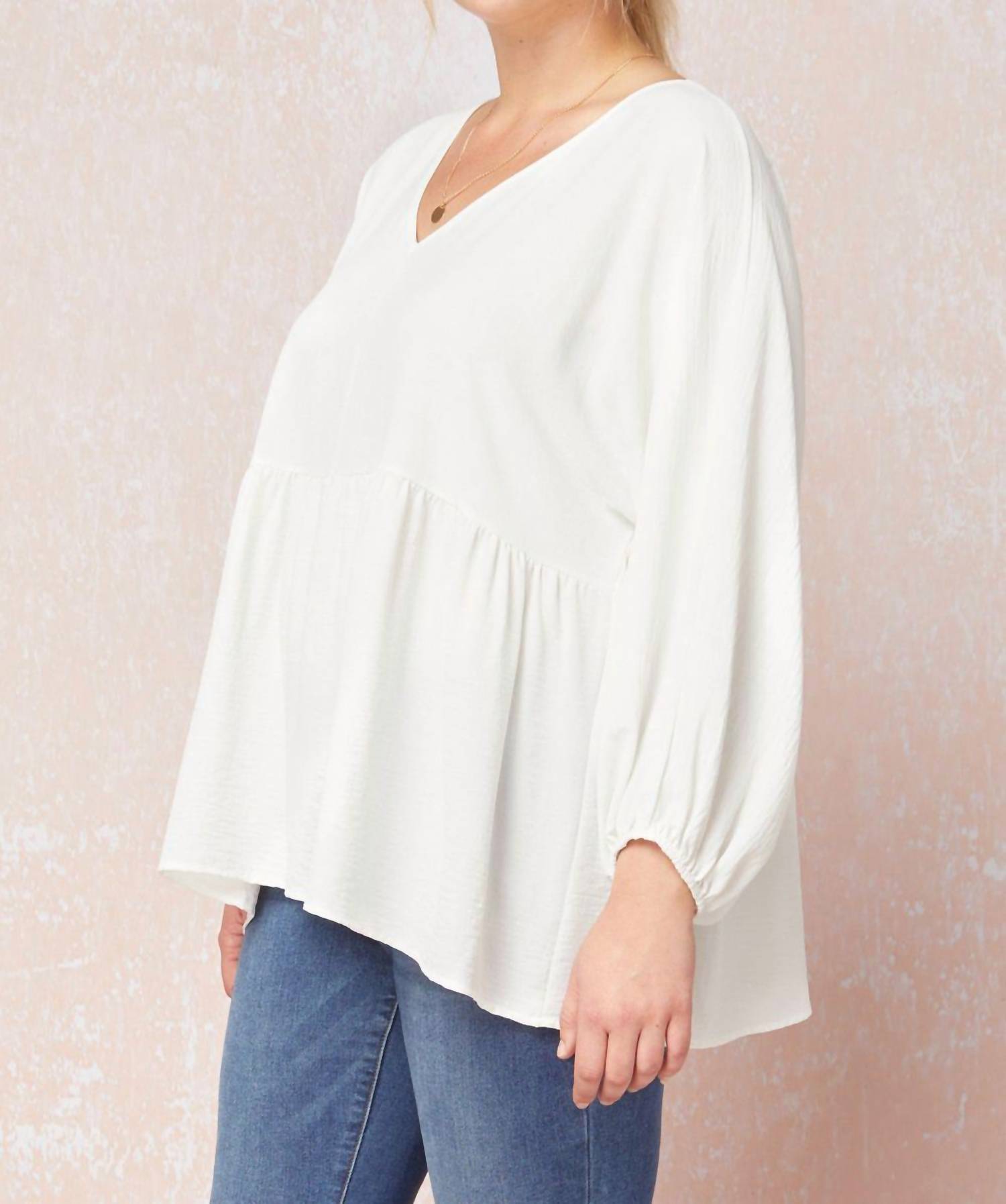 Entro - Textured Long Sleeve Babydoll Top - Plus