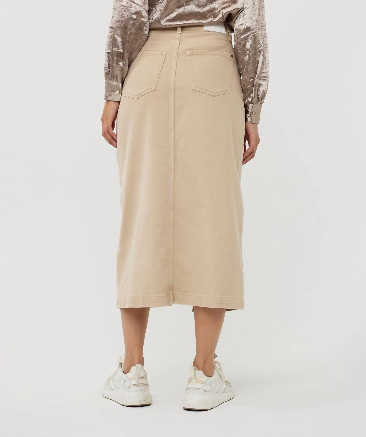 ESQUALO Garment dyed maxi jean skirt in sand - women's skirt - alternate view