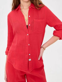 Rails Ellis Button Up Top in cherry red - women's long sleeve top - view 4