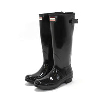 HUNTER Women's Original Tall Back Adjustable Gloss Rain Boots in black - women's shoe