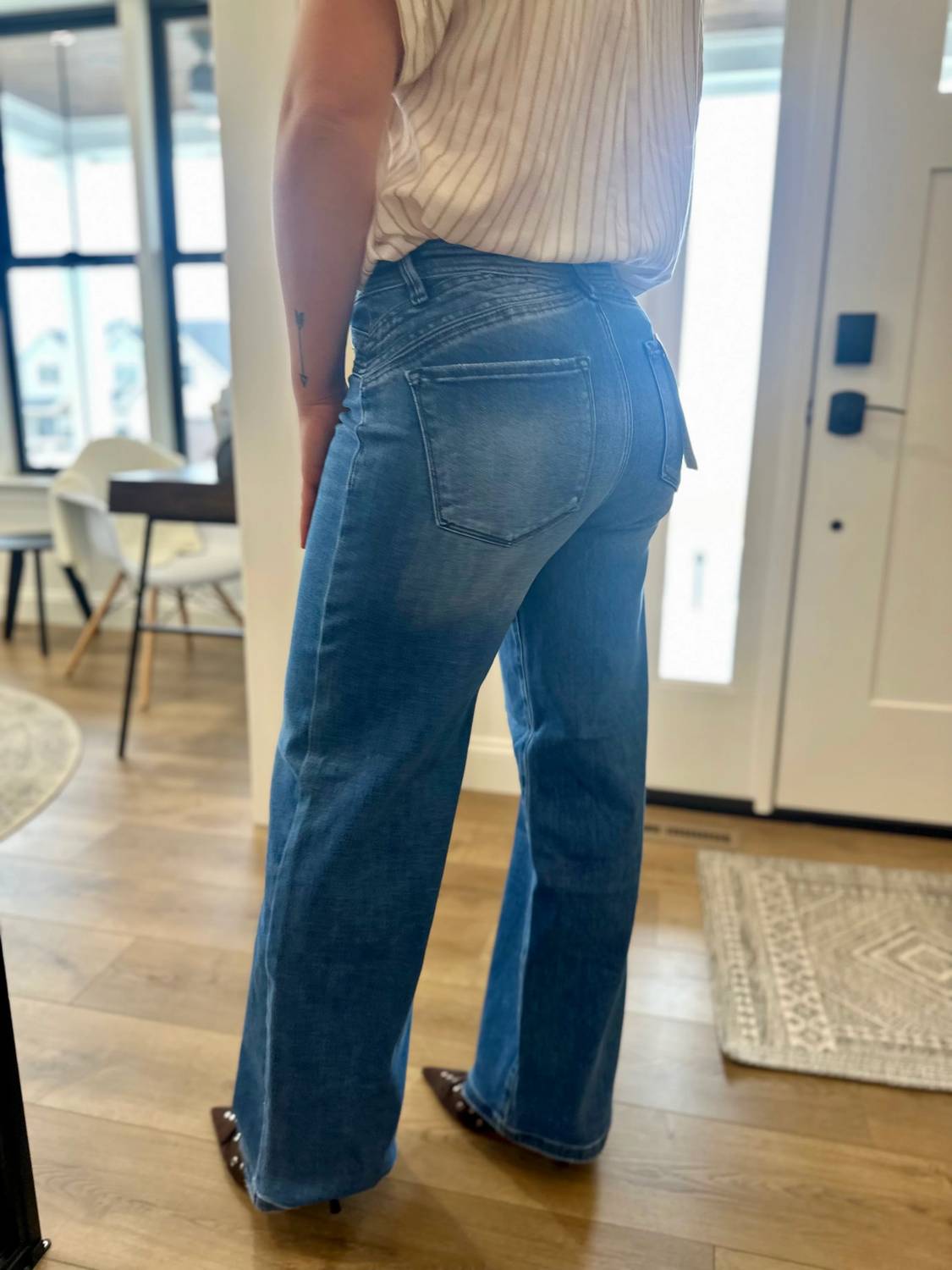 Risen - Jenkins High Rise Wide Leg Waist Detail Jeans