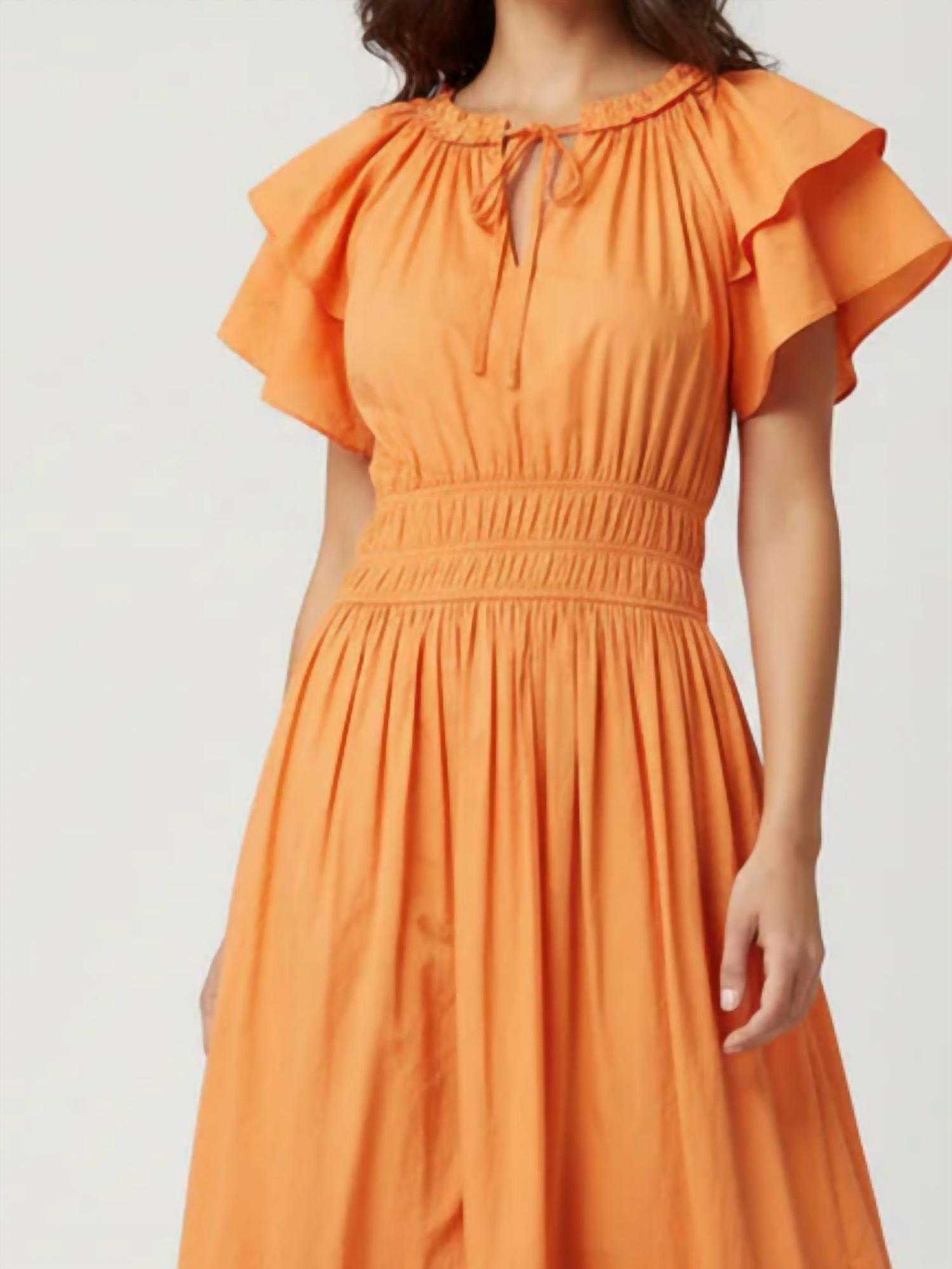 She + Sky - Ruffled Sleeve Waist Elastic Side Pocket Midi Dress