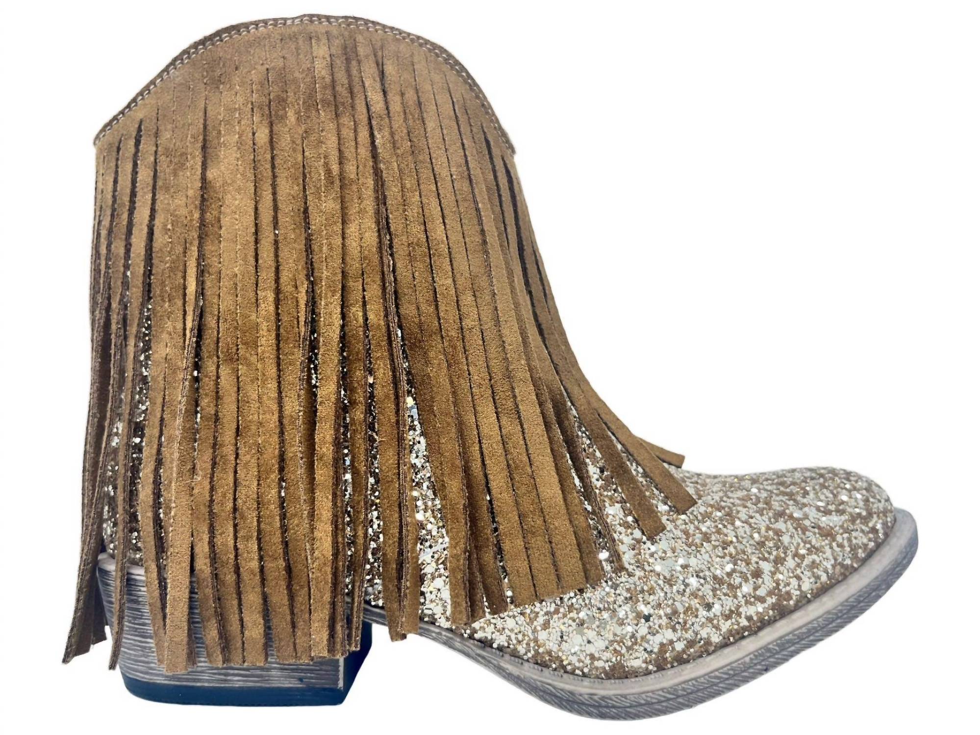 Very G - Women's Trippin Western Fringe With Glitter Booties