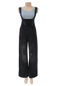 Rosa Clothing Southern Country Distressed Washed Denim Overall in black - women's pants - view 4