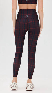 BEYOND YOGA Softmark High Waisted Midi Legging in dark cherry preppy plaid - women's pants - detail view