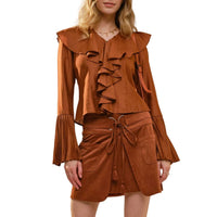 Blue B - Pleated Ruffle Detail Blouse