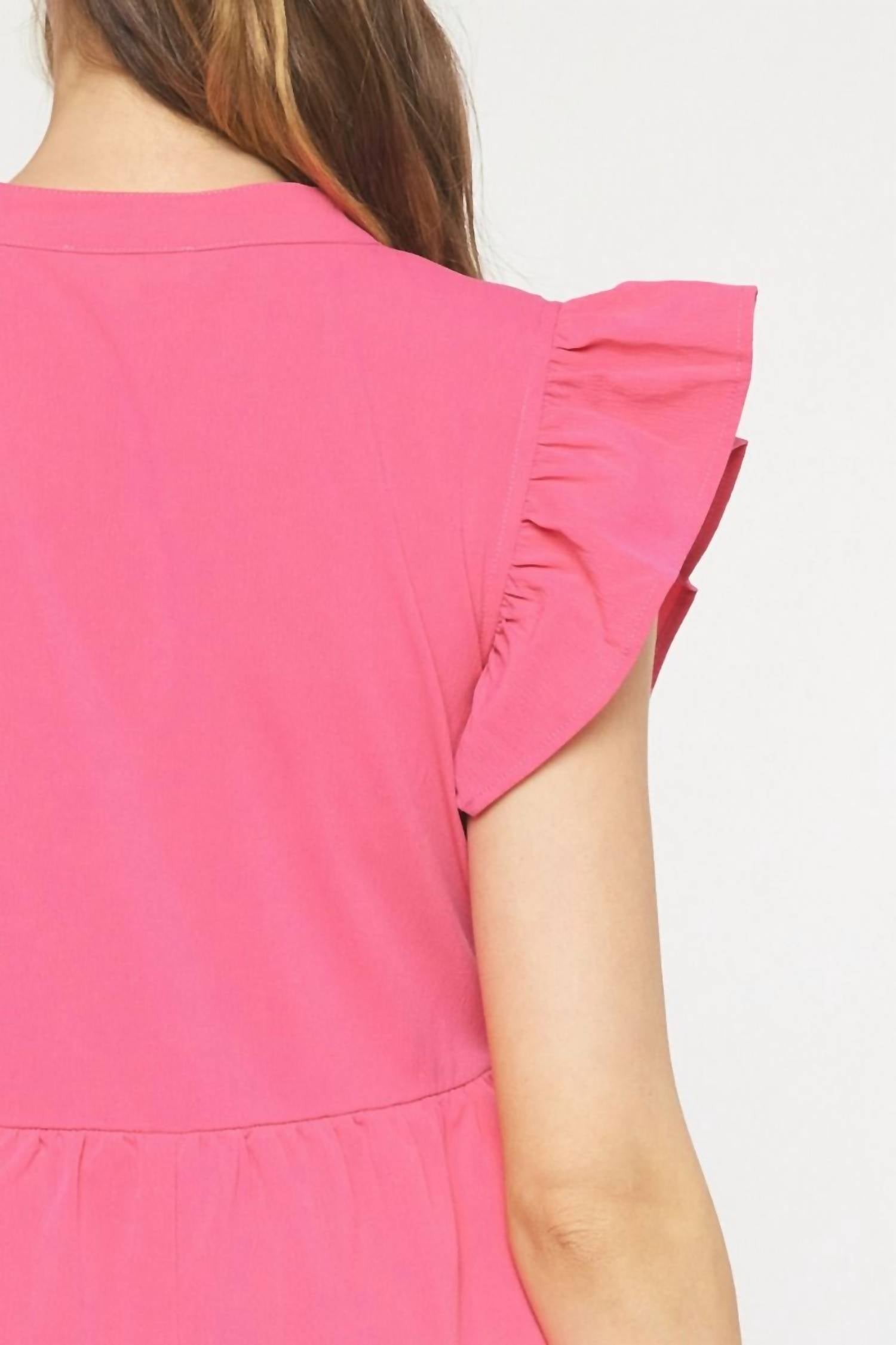 entro Ruffled Pocket Tiered Midi Dress in hot pink - women's dress - view 6