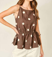 Aaron & Amber - Soft Touch Polka Dot Babydoll Waist Top