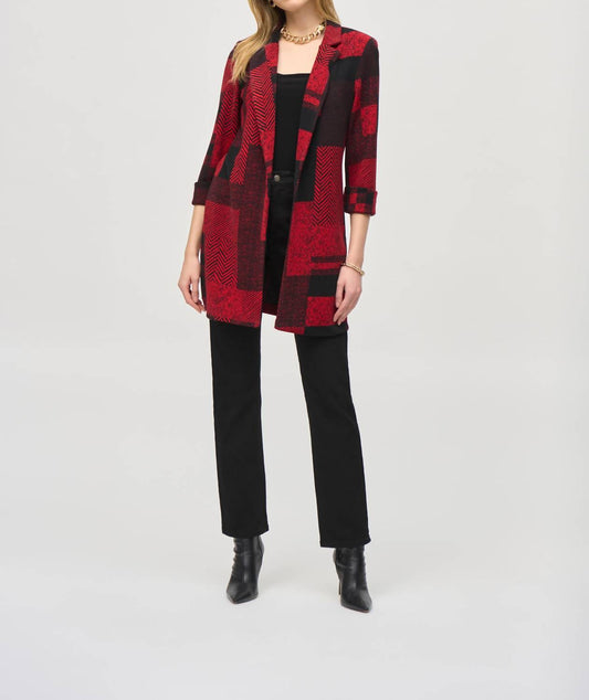 Joseph Ribkoff - Sweater Knit Patchwork Print Long Blazer