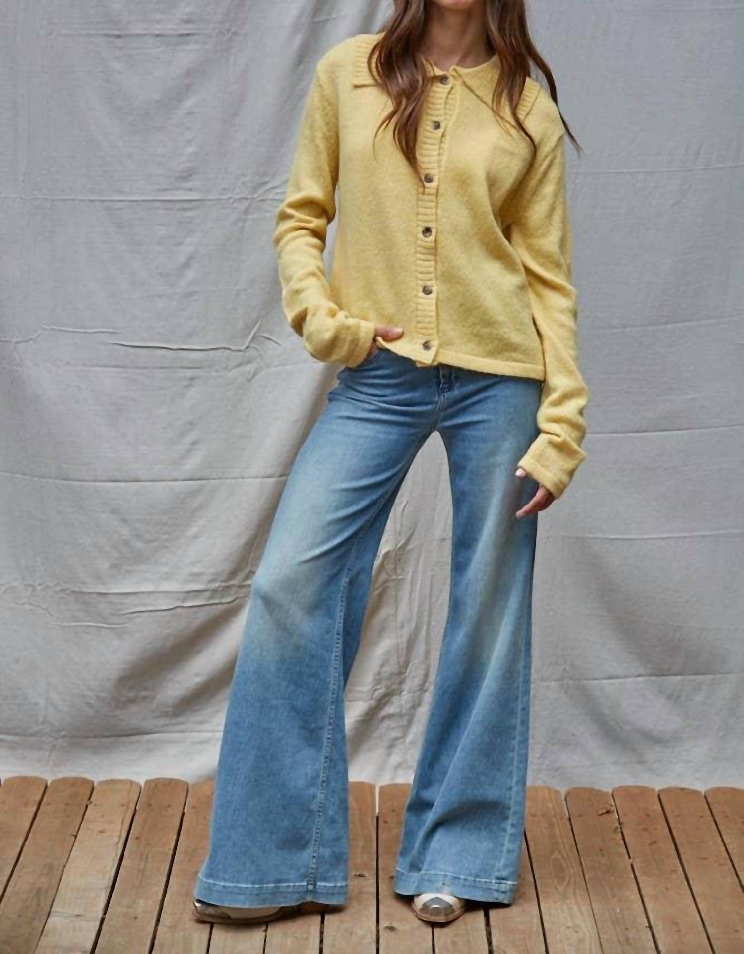 By Together Knit Buttondown Collared Neck Sweater in warm yellow - women's sweater
