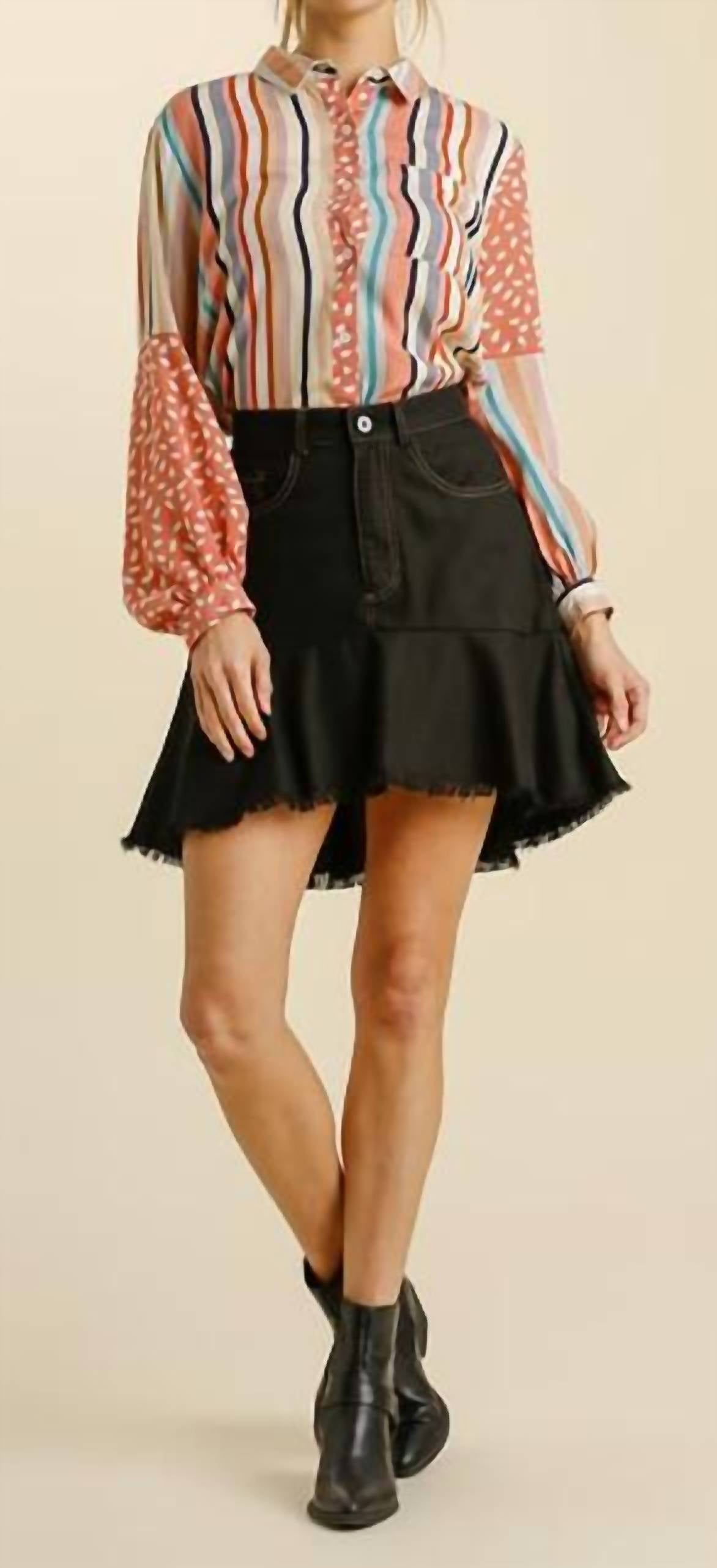 Umgee - Raw Hem Linen Blend Button Skirt
