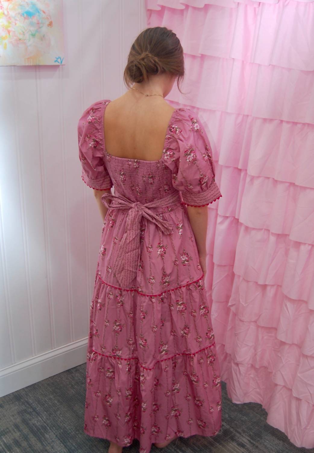 Peach Love - Ginny Floral Printed Maxi Dress With Bow In Back