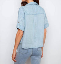 Charlie B - Short Sleeve Button Front Tencel Blouse With Patch Pocket