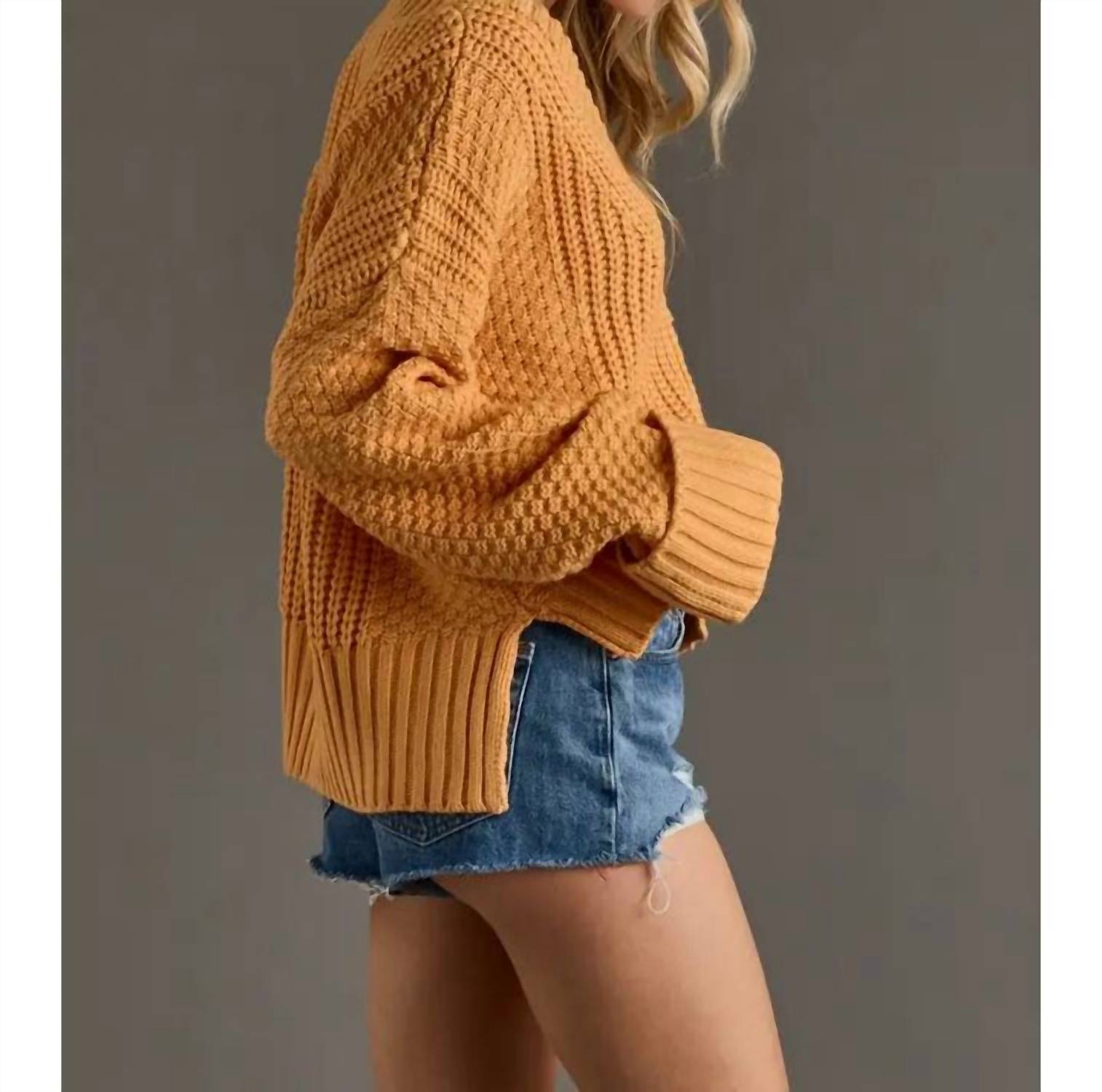 Panache Apparel Marigold Mood Cardigan in yellow - women's cardigan - detail view