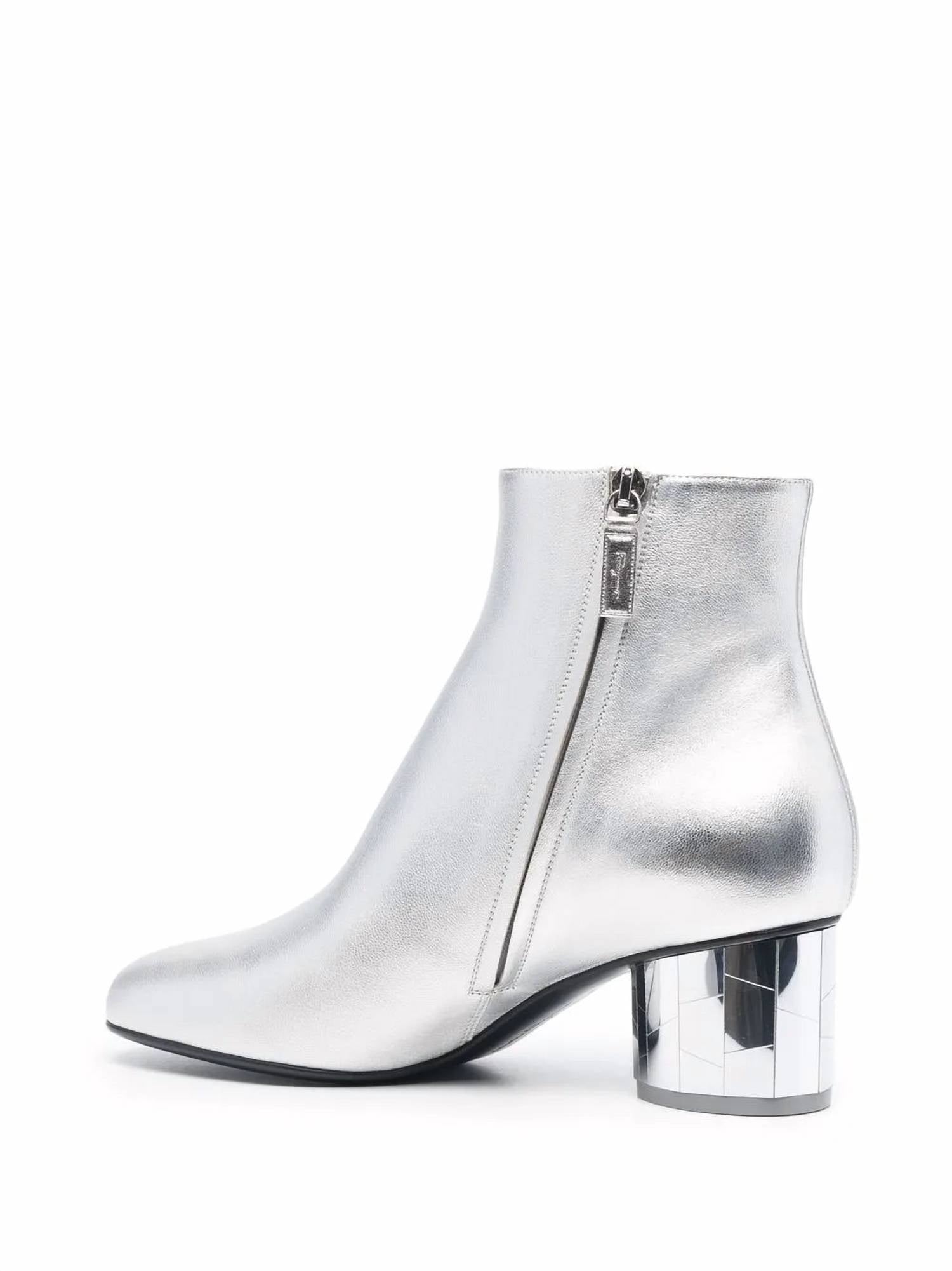Salvatore Ferragamo Women's Mirrored Heel Leather Ankle Boots in silver - women's shoe - view 24