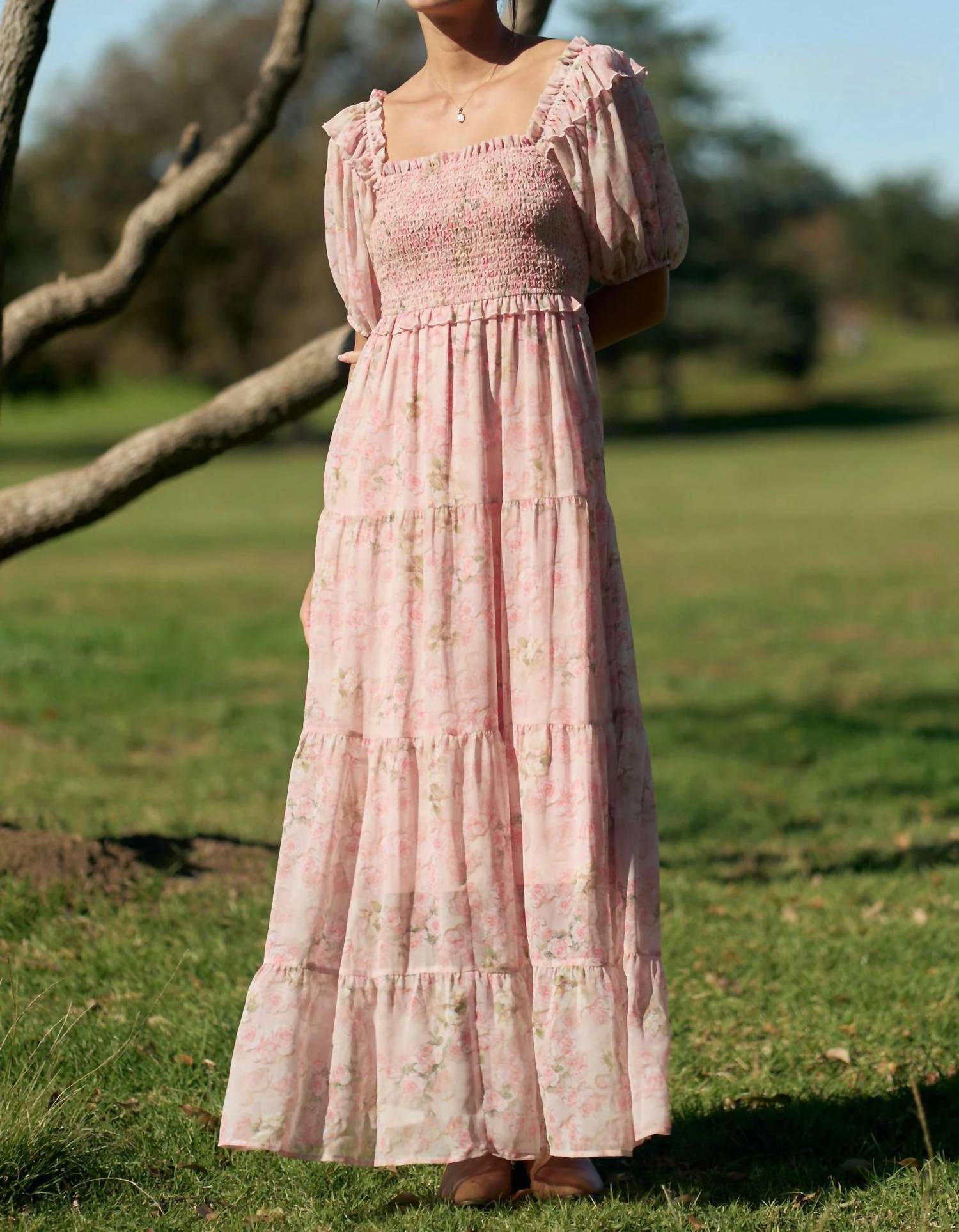 Davi & Dani - Smocked Bodice Maxi Dress